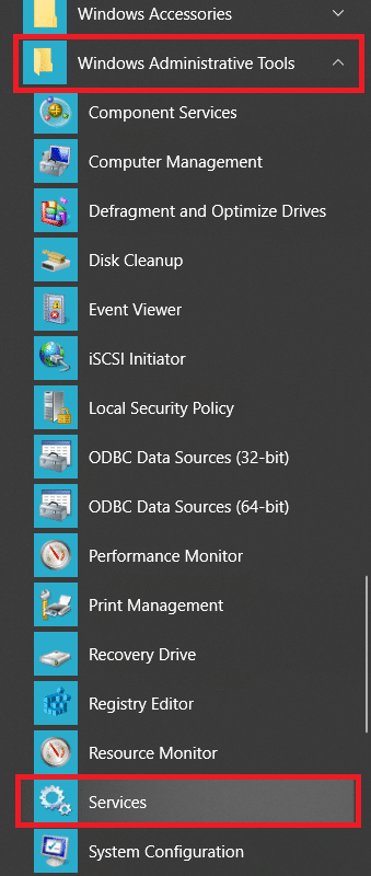 Expanda la carpeta Herramientas administrativas de Windows y haga clic en Servicios para abrirla