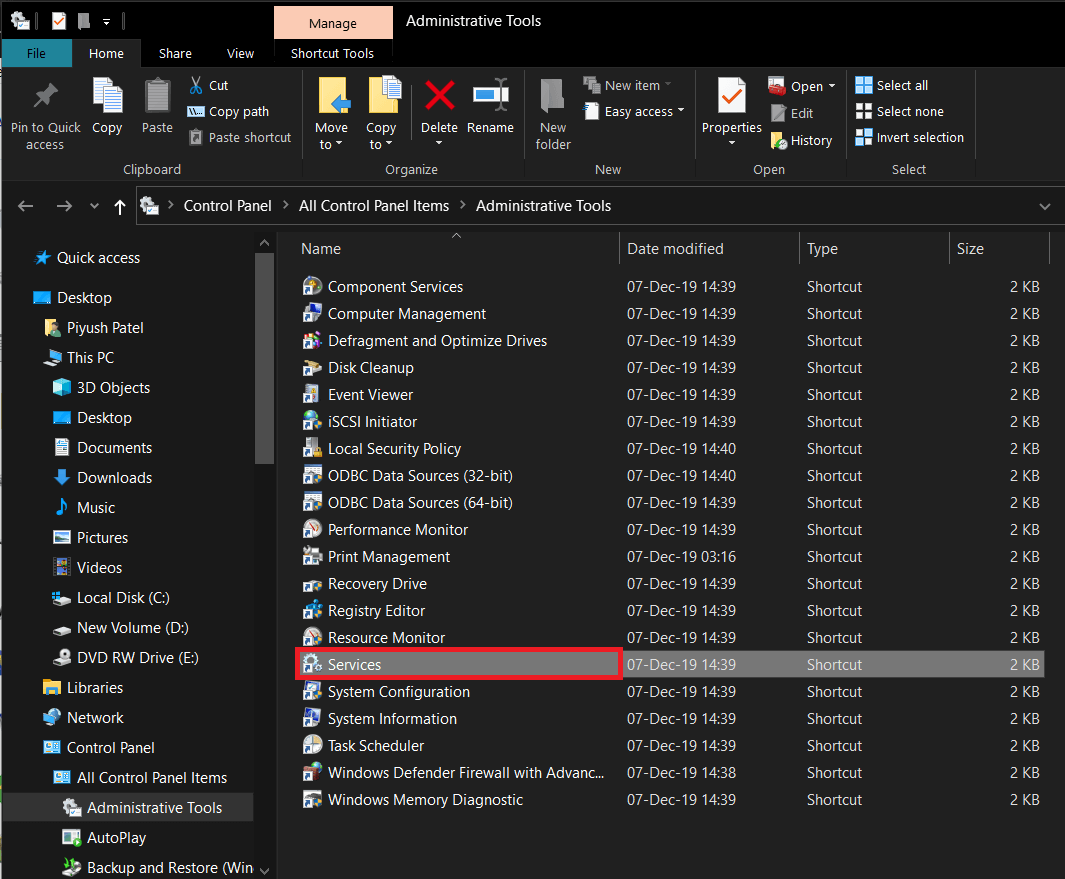 En la siguiente ventana del Explorador de archivos, haga doble clic en Servicios para iniciarlo |  Abra el Administrador de servicios de Windows