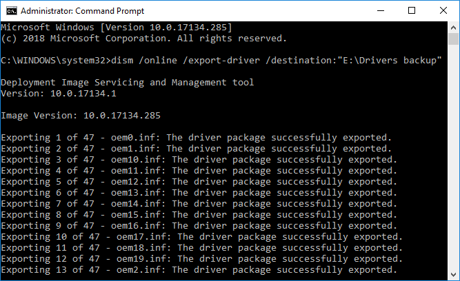 Copia de seguridad de todos los controladores de dispositivos mediante el símbolo del sistema |  Cómo hacer una copia de seguridad y restaurar los controladores de dispositivos en Windows 10