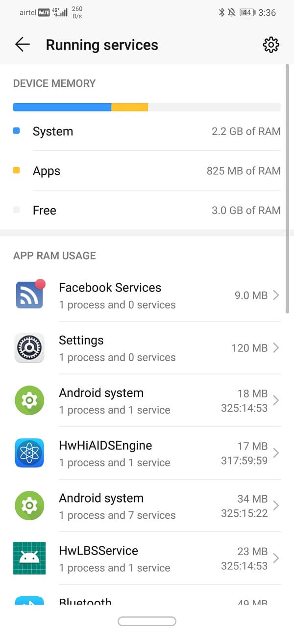 Lista de aplicaciones que se ejecutan en segundo plano y usan RAM |  Matar aplicaciones de Android de fondo
