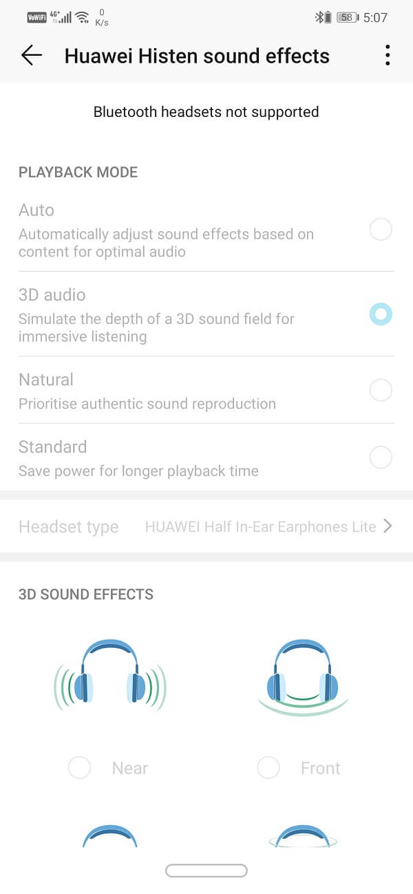 Opción para cambiar la configuración de audio o tener una aplicación de efectos de sonido para auriculares