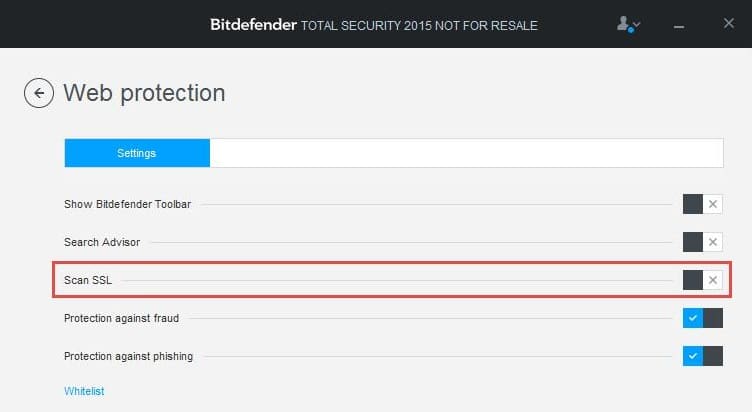 bitdefender desactivar escaneo ssl