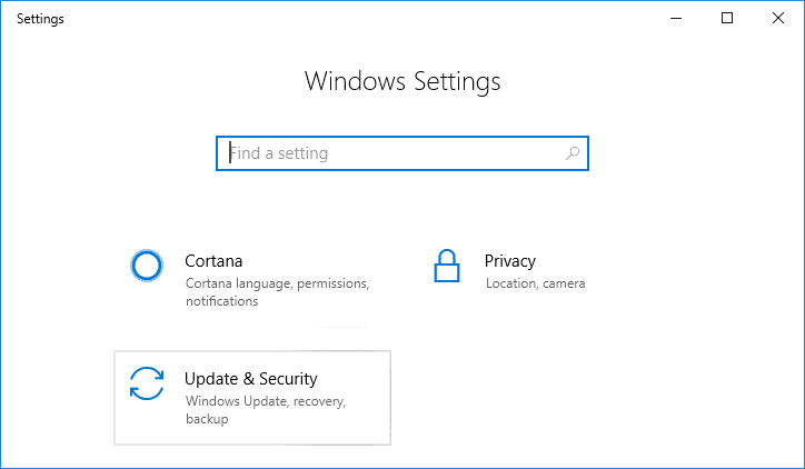 Haga clic en el ícono de Actualización y seguridad |  Arreglar el alto uso de CPU del instalador de módulos de Windows