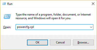 escriba powercfg.cpl en ejecutar y presione Entrar para abrir Opciones de energía |  Reparar Windows ha detenido este dispositivo porque ha informado problemas (Código 43)