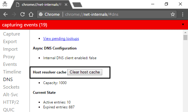 haga clic en borrar caché de host / [SOLUCIONADO] No se pudo encontrar la dirección DNS del servidor.