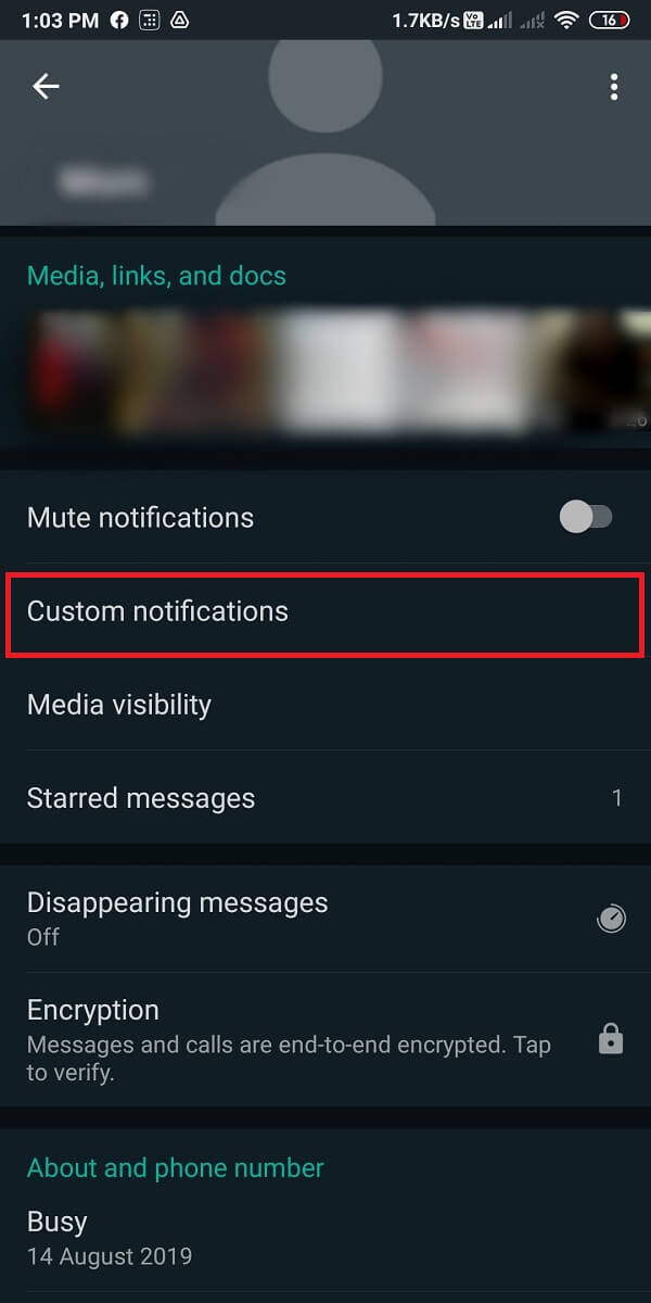 Toca 'Notificaciones personalizadas'.  |  ¿Cómo silenciar las llamadas de Whatsapp en Android?