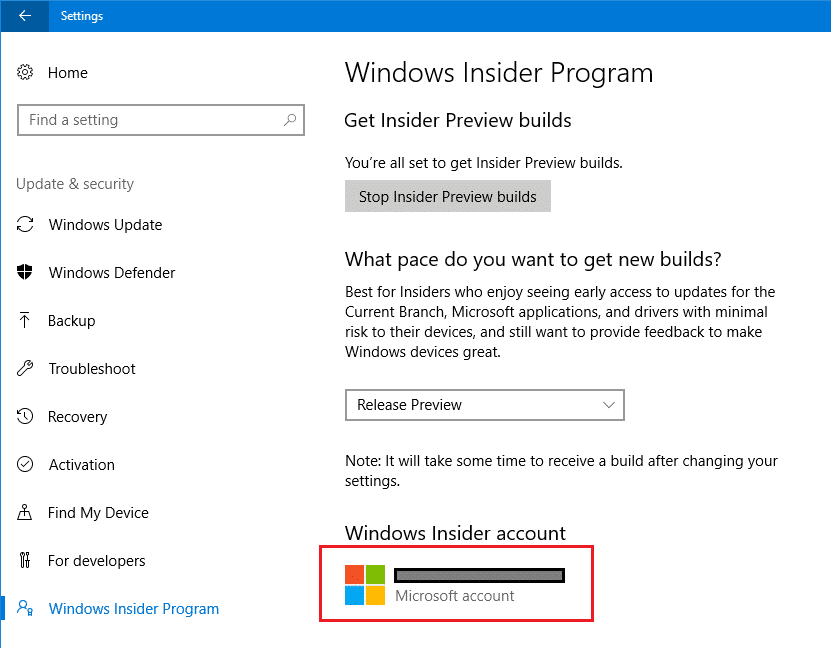 Comprobar si la cuenta de Microsoft registrada con el programa Insider es correcta