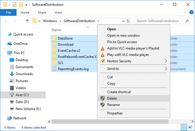 Elimine todos los archivos y carpetas en SoftwareDistribution