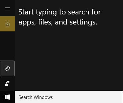 haga clic en el icono de configuración en la búsqueda de Windows