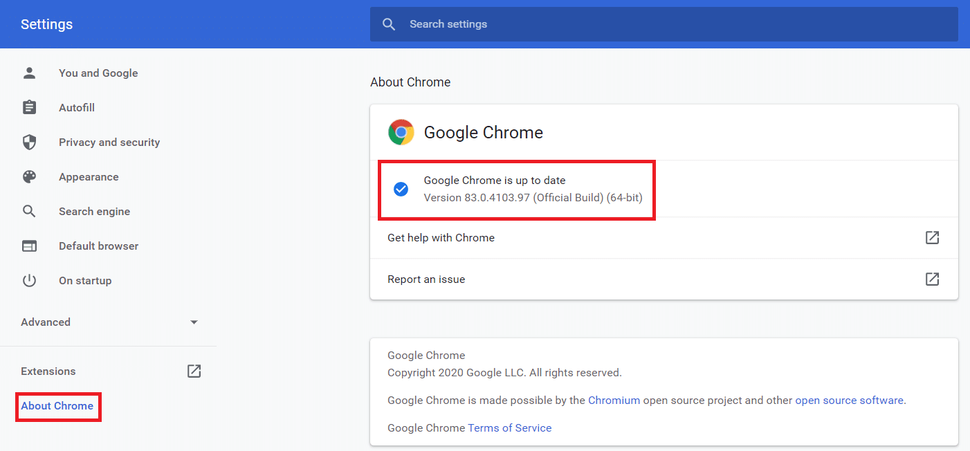 Luego haga clic en actualizar si la actualización está disponible.  |  Los medios no se pudieron cargar Error en Chrome