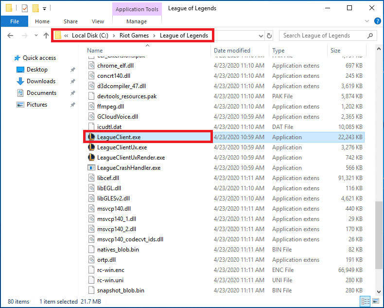 Busque el archivo LeagueClient.exe y haga doble clic en él para ejecutarlo.  |  ¿Cómo solucionar los problemas de apertura del cliente de League Of Legends? 