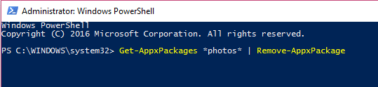 Desinstalar aplicaciones de fotos de PowerShell