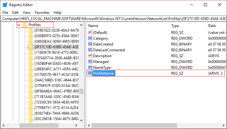 Ahora, en Perfiles, habría muchas subclaves, necesita encontrar su conexión de red actual