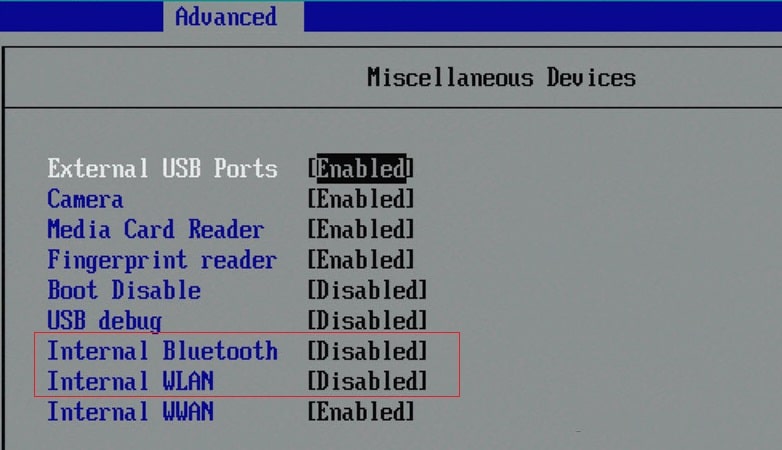 Deshabilite Bluetooth interno y Wlan interno.