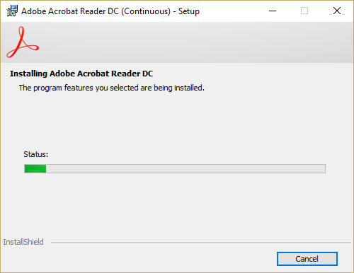 deje que se ejecute el proceso de reparación de Adobe Acrobat Reader