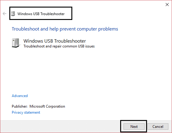 Solucionador de problemas de USB de Windows