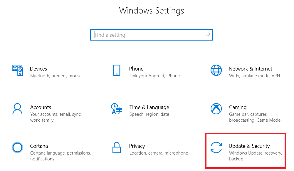 vaya a la configuración y haga clic en Actualización y seguridad