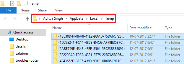 Elimine los archivos temporales en la carpeta Temp en AppData