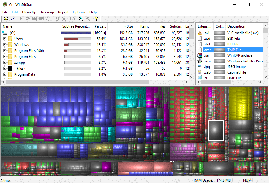 Estadística de archivos temporales en WinDirStat