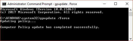 gpupdate force para actualizar la política de la computadora