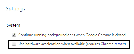 desmarque usar aceleración de hardware cuando esté disponible en google chrome