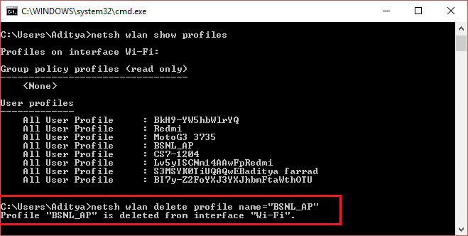 netsh wlan eliminar nombre de perfil