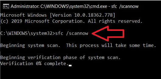 Escribe la línea de comando sfc /scannow y presiona enter