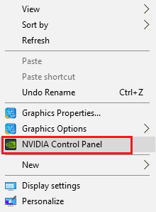 haga clic en Panel de control de NVIDIA