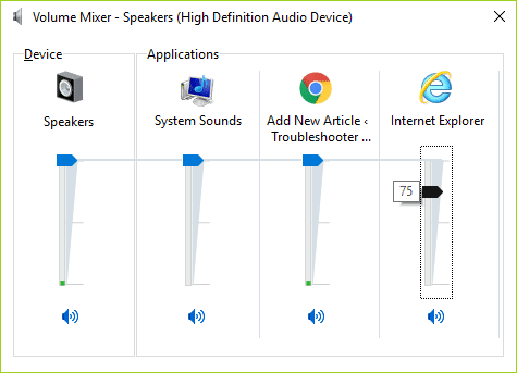 En el panel Volume Mixer, asegúrese de que el nivel de volumen perteneciente a Internet Explorer no esté configurado para silenciar