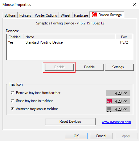 Cambie a la pestaña de configuración del dispositivo y luego haga clic en Habilitar