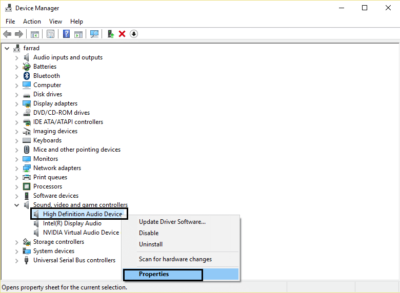 Propiedades del dispositivo de audio de alta definición