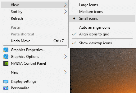 Haga clic con el botón derecho y, desde la vista, seleccione Iconos pequeños