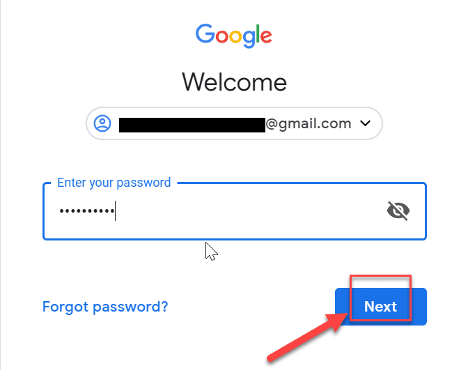 Ingrese la contraseña de su cuenta de Gmail y presione Siguiente