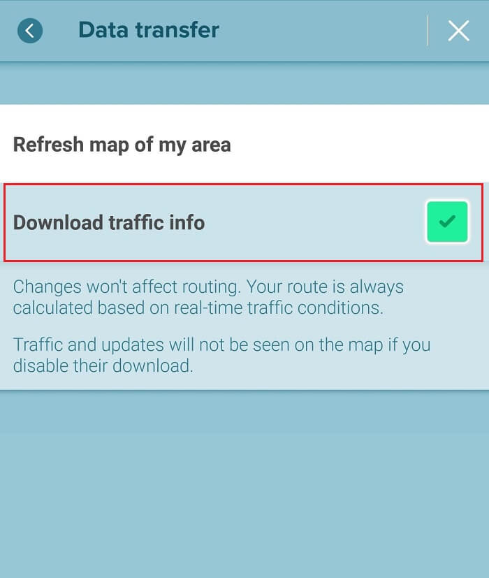 Asegúrese de que la función para descargar información de tráfico esté habilitada en Waze