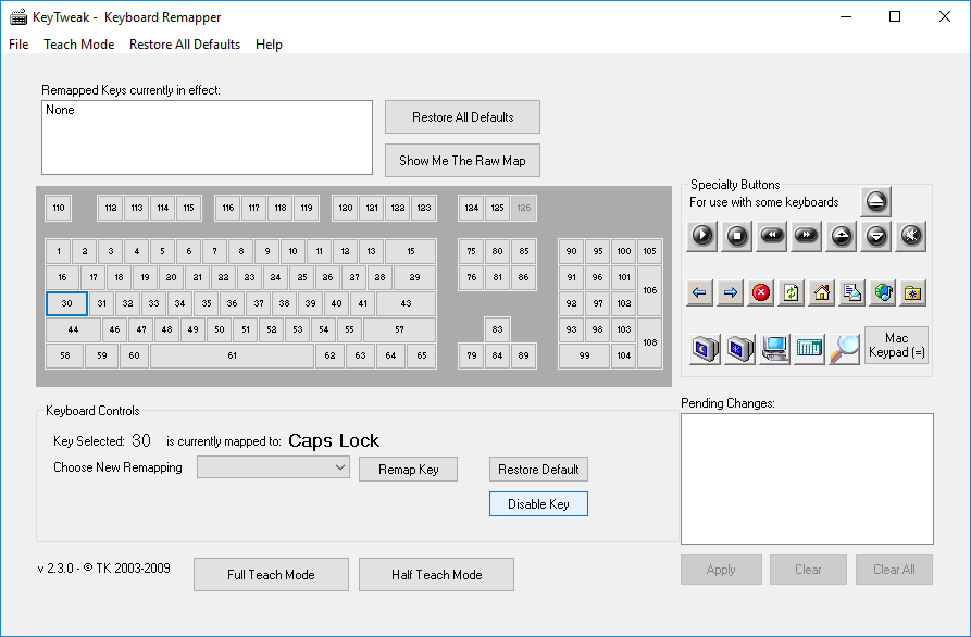 Seleccione la tecla Bloq Mayús en KeyTweak y luego haga clic en Desactivar tecla |  Habilitar o deshabilitar la tecla Bloq Mayús en Windows 10