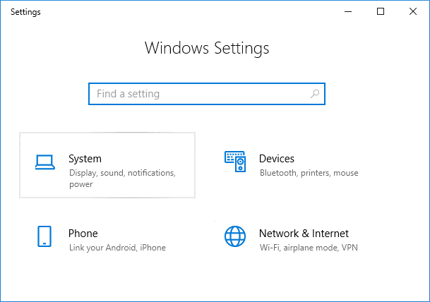 Presione la tecla de Windows + I para abrir Configuración y luego haga clic en Sistema |  Deshabilitar la notificación de Windows 10 Microsoft Edge