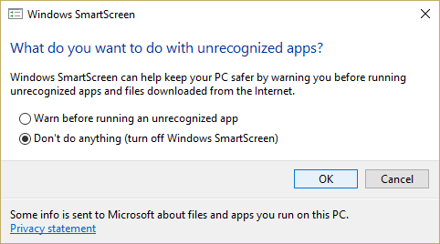 Desactivar Windows SmartScreen |  Deshabilitar el filtro SmartScreen en Windows 10