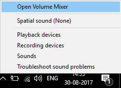 Haga clic con el botón derecho en el icono de volumen y seleccione Abrir mezclador de volumen