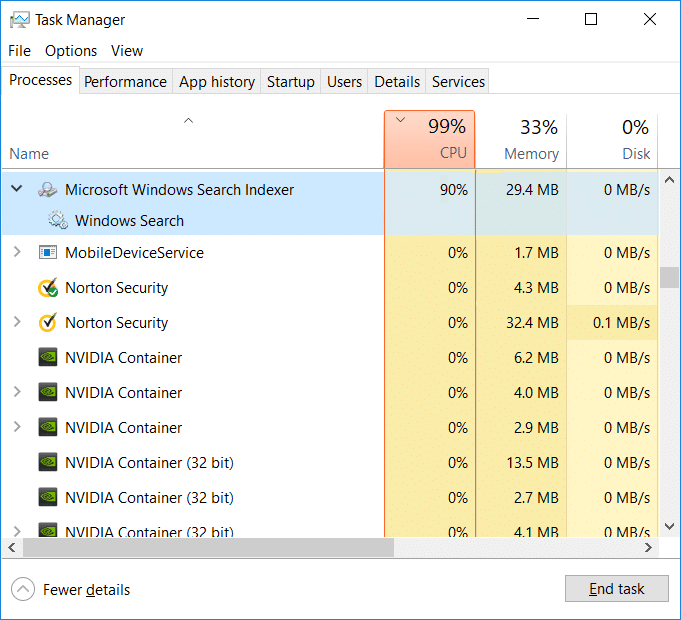 Arreglar el alto uso de CPU de Searchindexer.exe