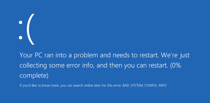 Solucionar el error BAD_SYSTEM_CONFIG_INFO