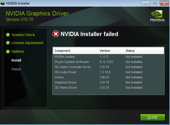 Solucionar el error de error del instalador de NVIDIA en Windows 10