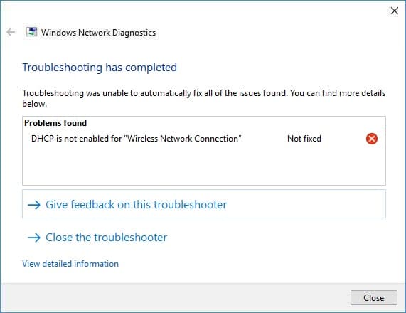 Reparar DHCP no está habilitado para WiFi en Windows 10