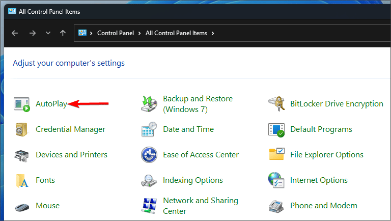 La reproducción automática no funciona en Windows 11, seleccione el panel de control de reproducción automática