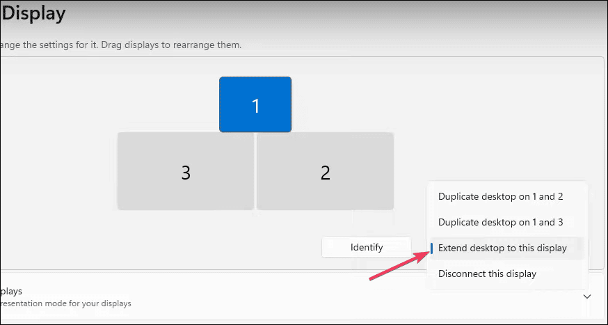 La opción Extender controlador de enlace de visualización de Windows 11