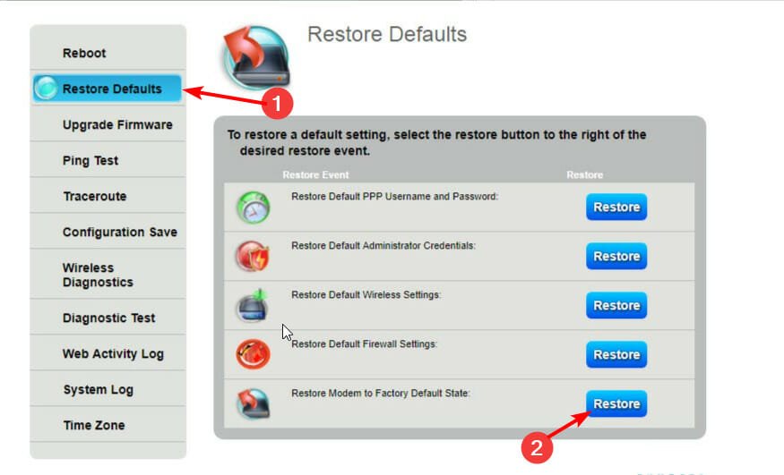 restaurar predeterminado y botón