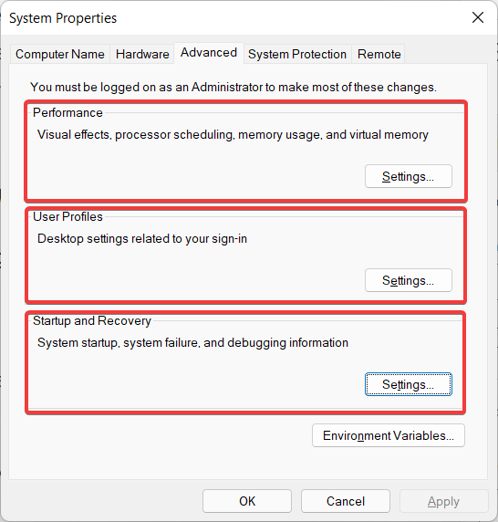 Configuración avanzada del sistema de propiedades del sistema en Windows 11