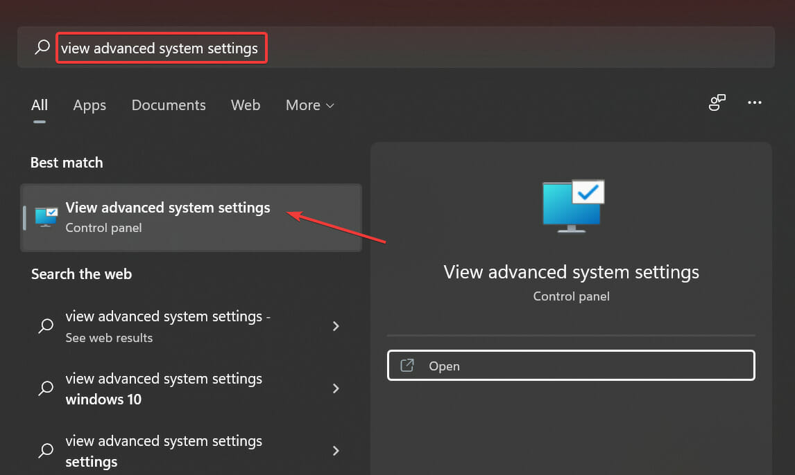 Ver la configuración avanzada del sistema para aumentar la memoria virtual de Windows 11