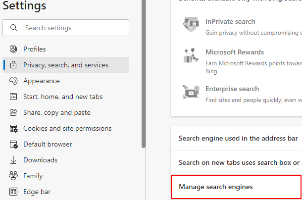 Configuración del motor de búsqueda de Microsoft Edge