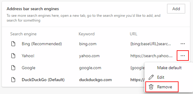 Eliminar Yahoo search de Microsoft Edge