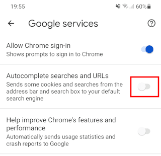 Inhabilitar la función de autocompletar búsquedas y URL en Google Chrome para Android